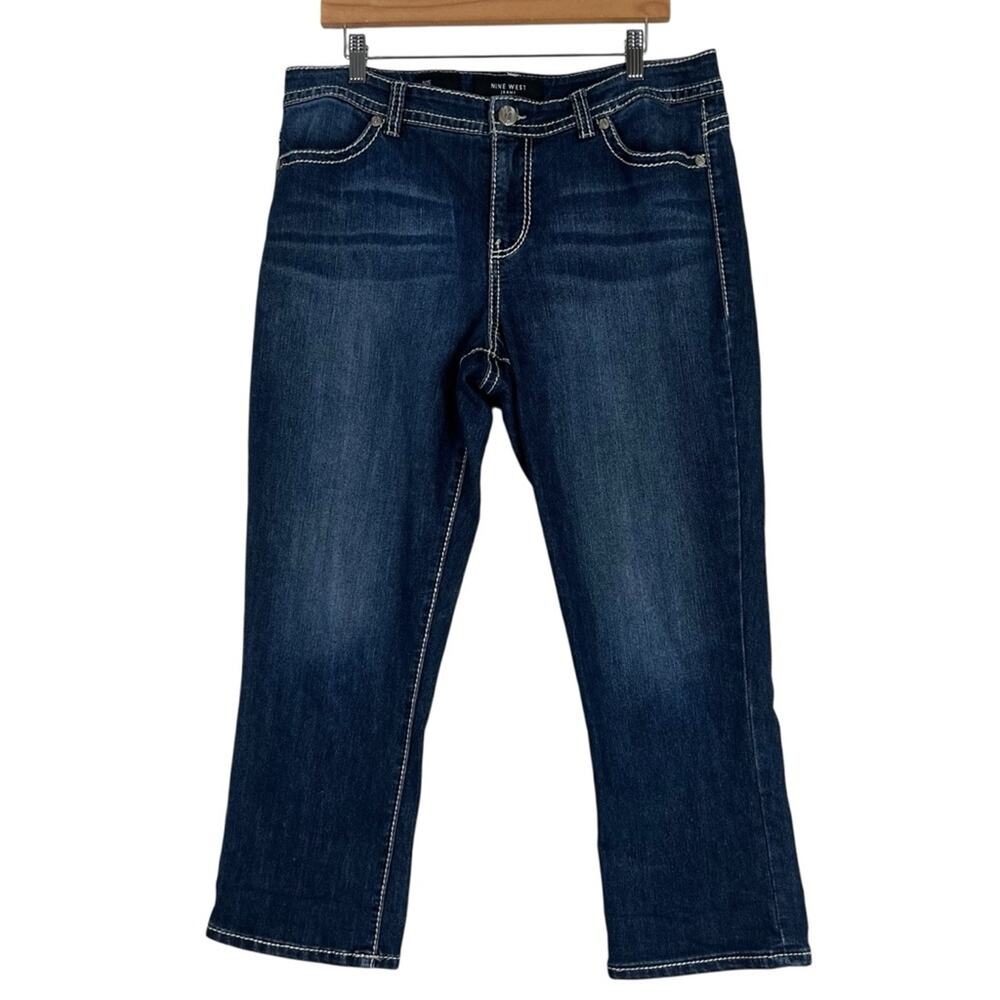 Nine West Capri‎ Jeans Womens 14 Dark Wash Embellish Mid Rise Western Cowgirl
